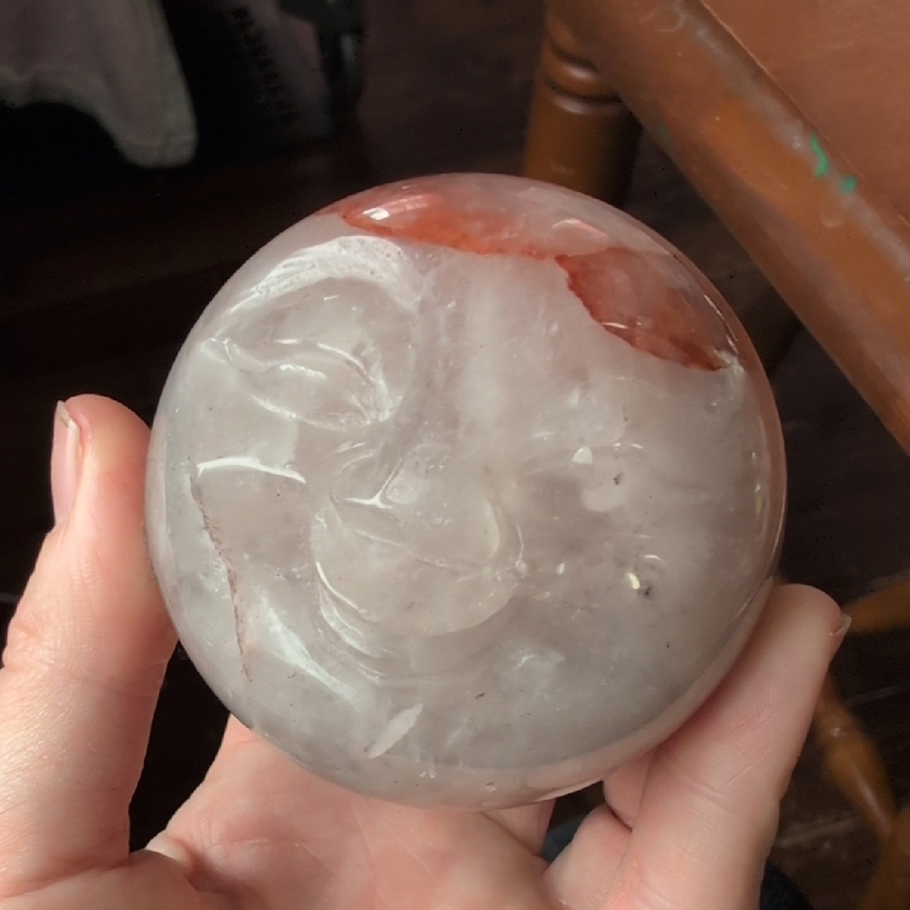 Fire Quartz Sphere Carved Face